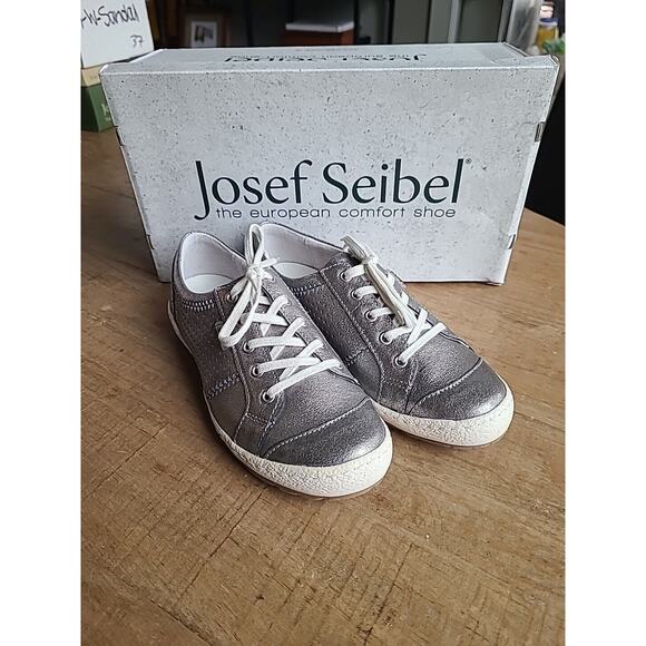 Josef Seibel Womens Caspian Leather Sneakers Shoes Platinum Metallic EU 36‎ NEW - Picture 1 of 9
